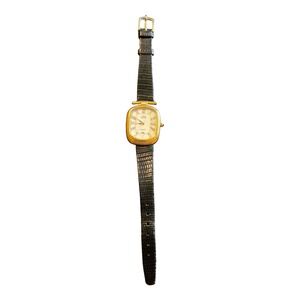 Jaz Paris Quartz Watch Women OS Black Gold Good Vintage Lizard Strap Date France